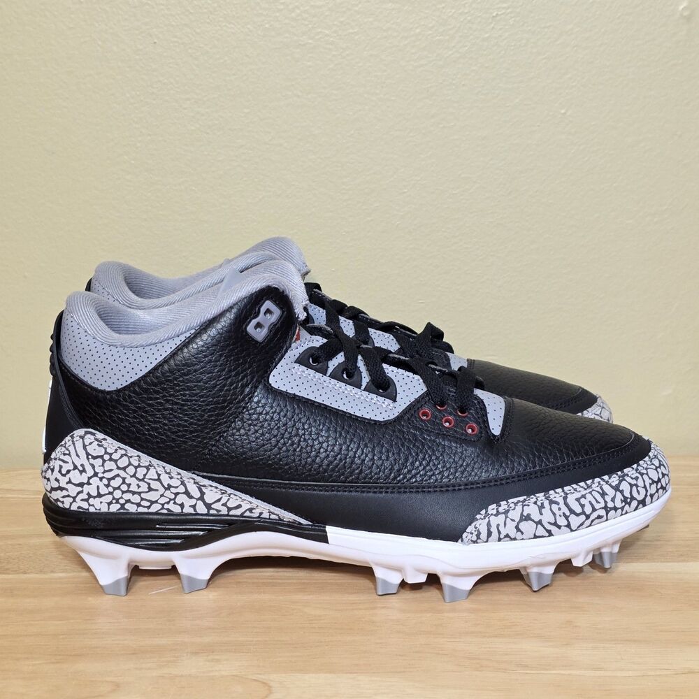 Nike Air Jordan 3 Mid TD Black Cement Football Cleat FZ8626-001